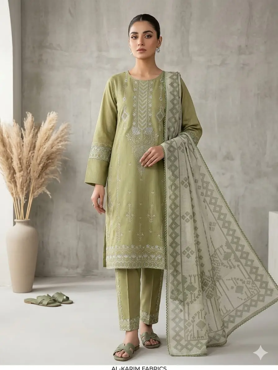 Heavy Fully Embroidered 3 Piece PV Cotton Suit for Women – Thread & Patch Work | Ready to Wear Pakistani Dress with Monar Dupatta