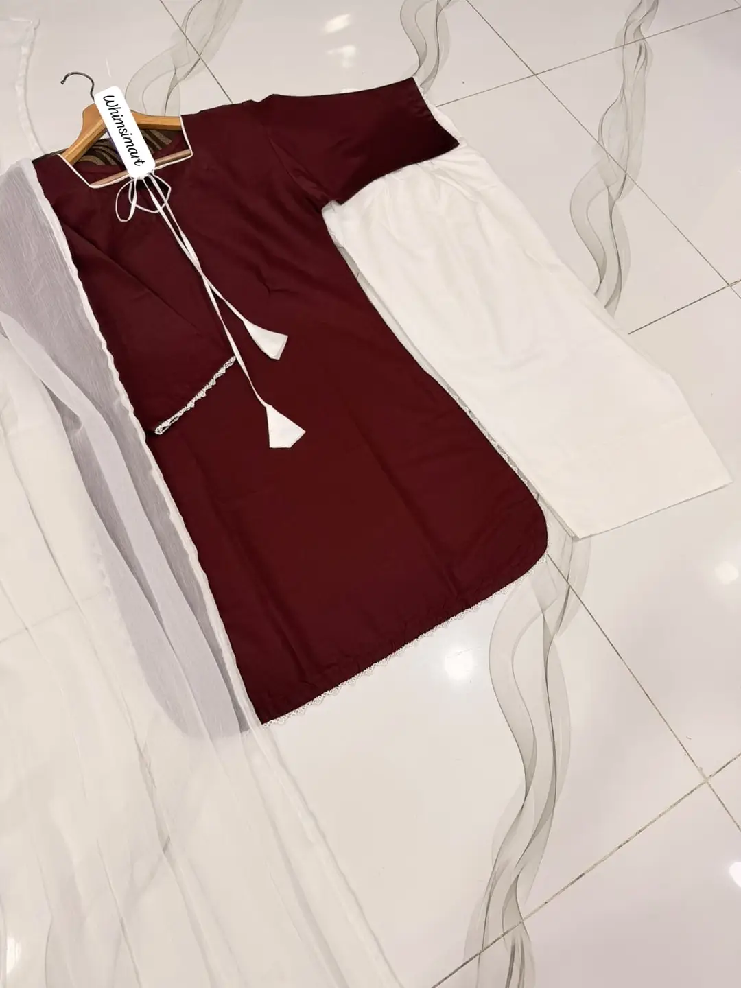 White Farshi Shalwar 3 Piece Stitched Suit for Women | Cotton Shirt with Chiffon Dupatta | Pakistani Traditional Dress