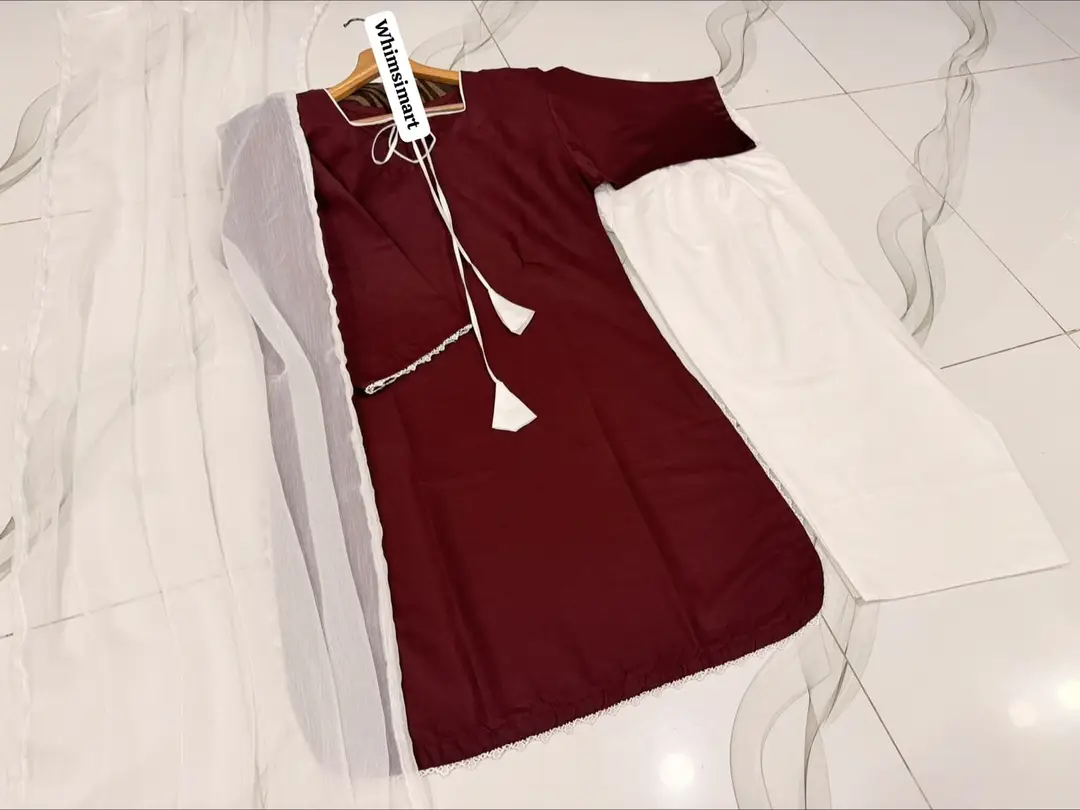 White Farshi Shalwar 3 Piece Stitched Suit for Women | Cotton Shirt with Chiffon Dupatta | Pakistani Traditional Dress