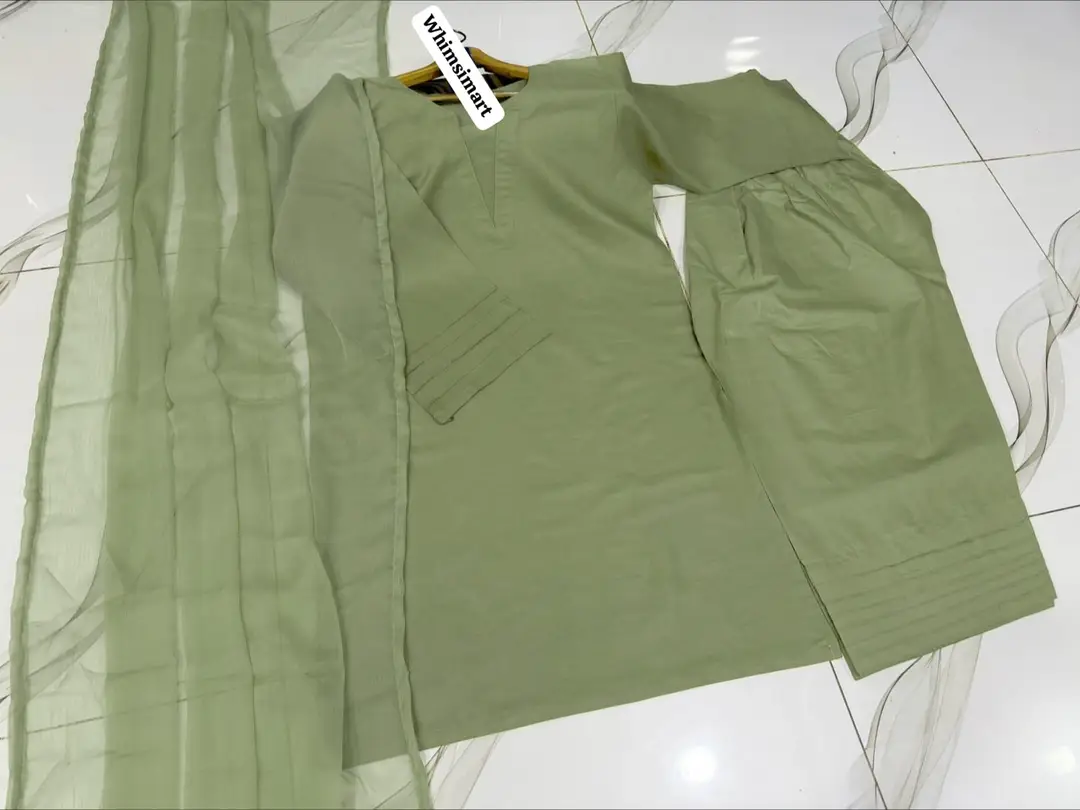 3 Pcs Women's Stitched Cotton Plain Suit