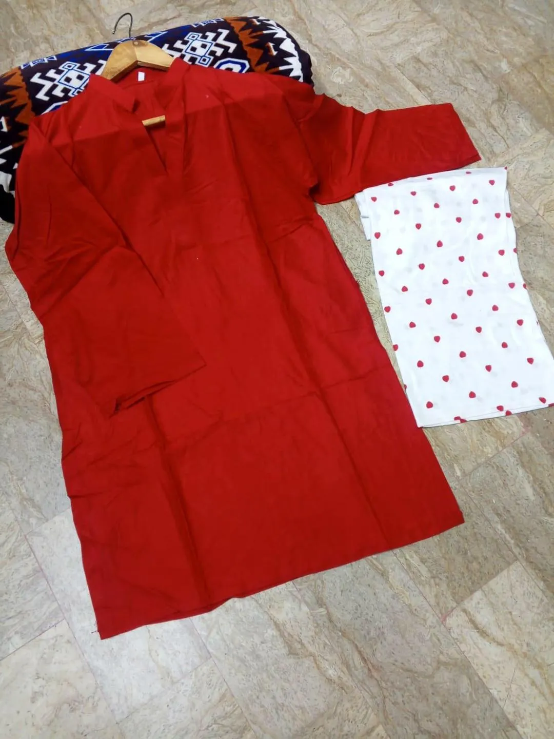 2 Pcs Women Linen Suit Maroon V Neck Embroidered Trouser