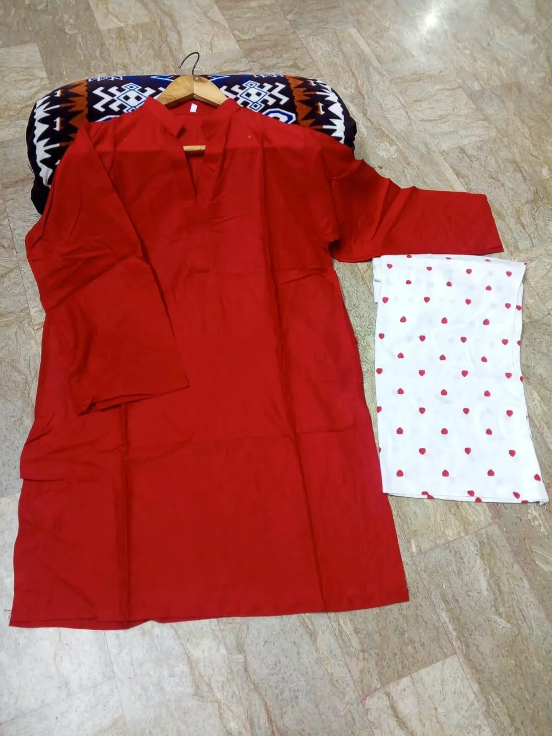 2 Pcs Women Linen Suit Maroon V Neck Embroidered Trouser