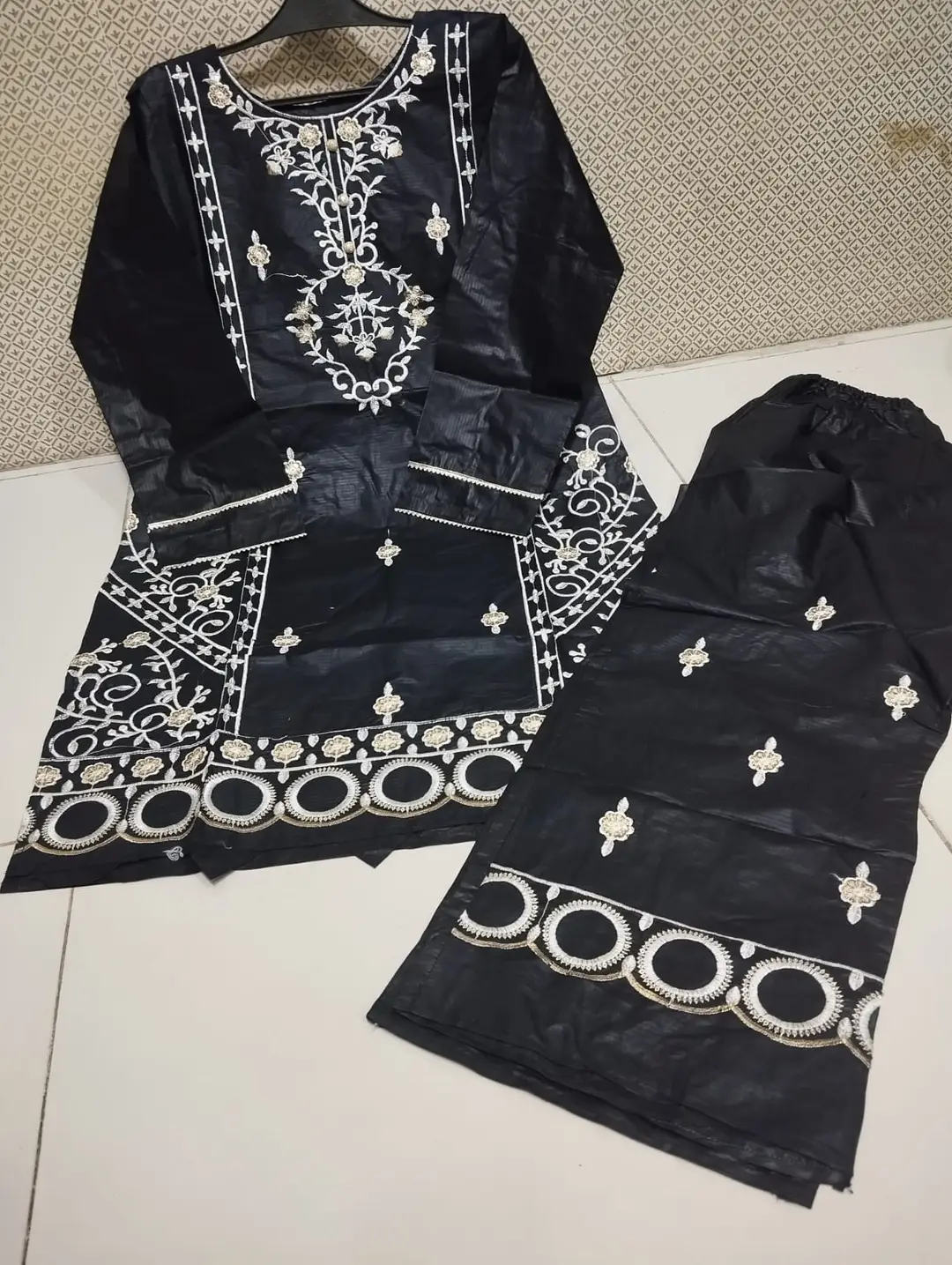 2 Pcs Women's Stitched Cotton Embroidered Shirt And Trouser