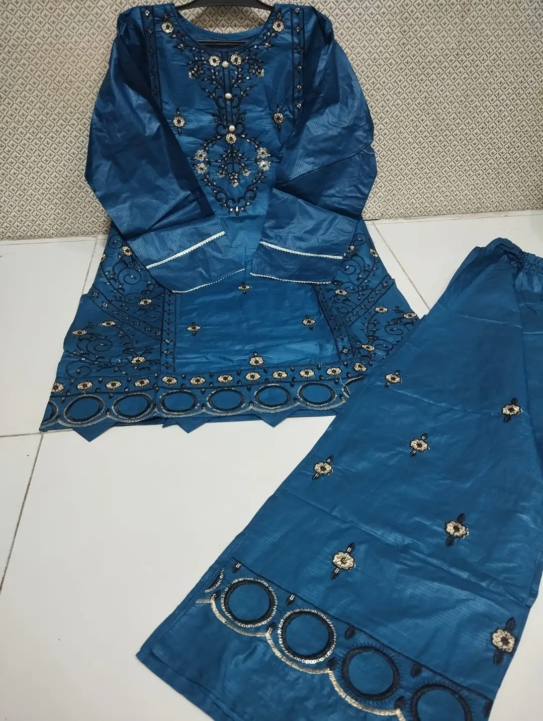 2 Pcs Women's Stitched Cotton Embroidered Shirt And Trouser