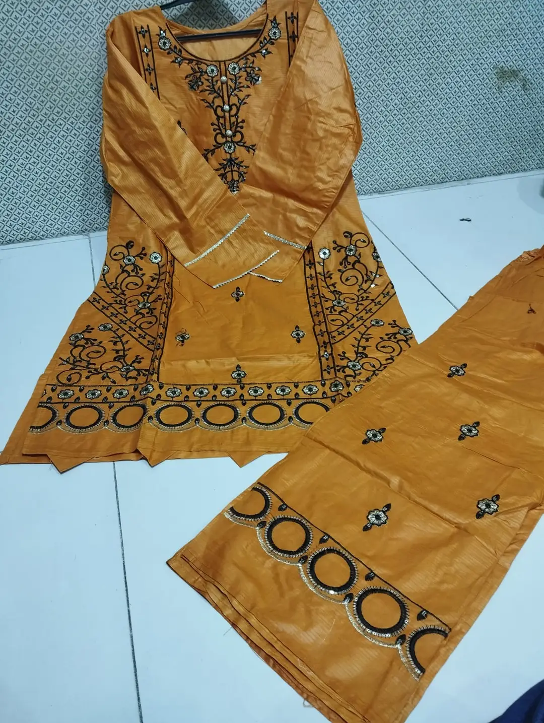 2 Pcs Women's Stitched Cotton Embroidered Shirt And Trouser