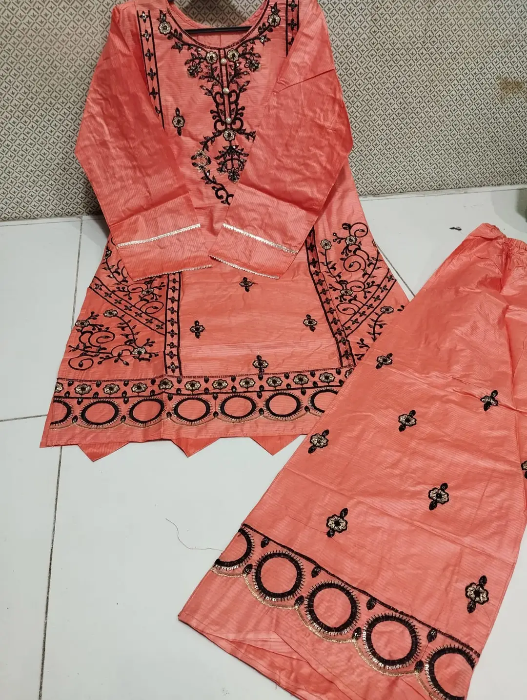 2 Pcs Women's Stitched Cotton Embroidered Shirt And Trouser