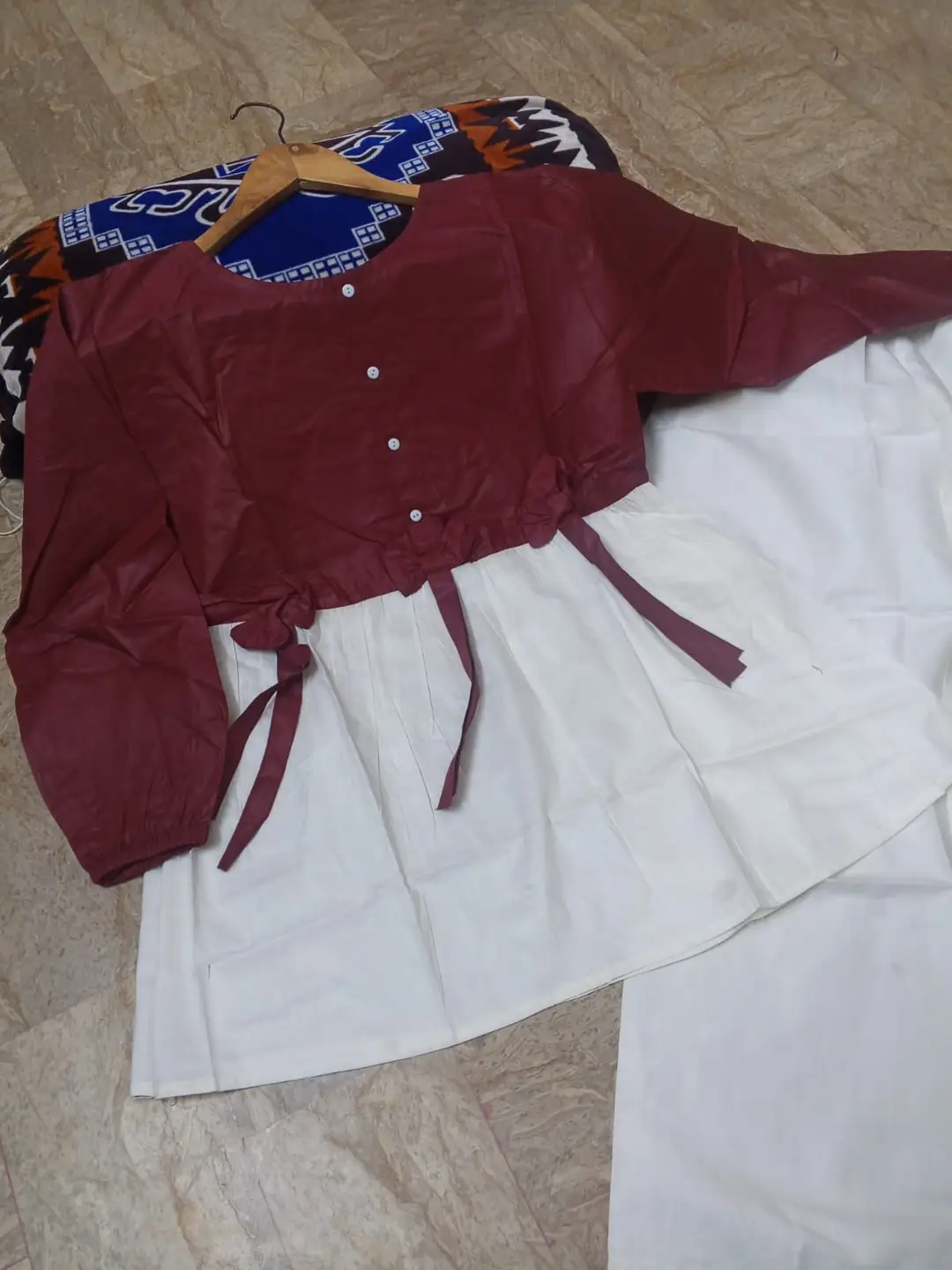 Women Summer Cotton 2 Pcs Frock Shirt & Flapper Set – Front Bow Airline Style Short Frock, Casual Co-Ord Outfit for Women