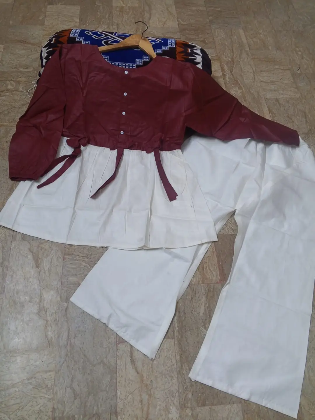 Women Summer Cotton 2 Pcs Frock Shirt & Flapper Set – Front Bow Airline Style Short Frock, Casual Co-Ord Outfit for Women