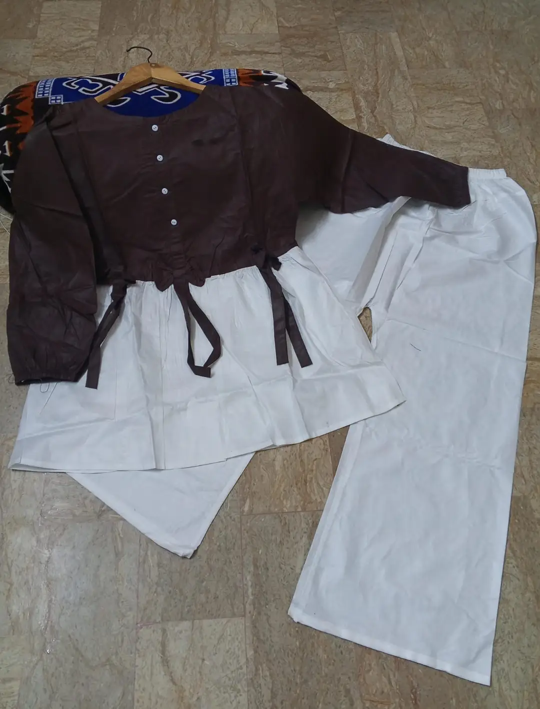 Women Summer Cotton 2 Pcs Frock Shirt & Flapper Set – Front Bow Airline Style Short Frock, Casual Co-Ord Outfit for Women