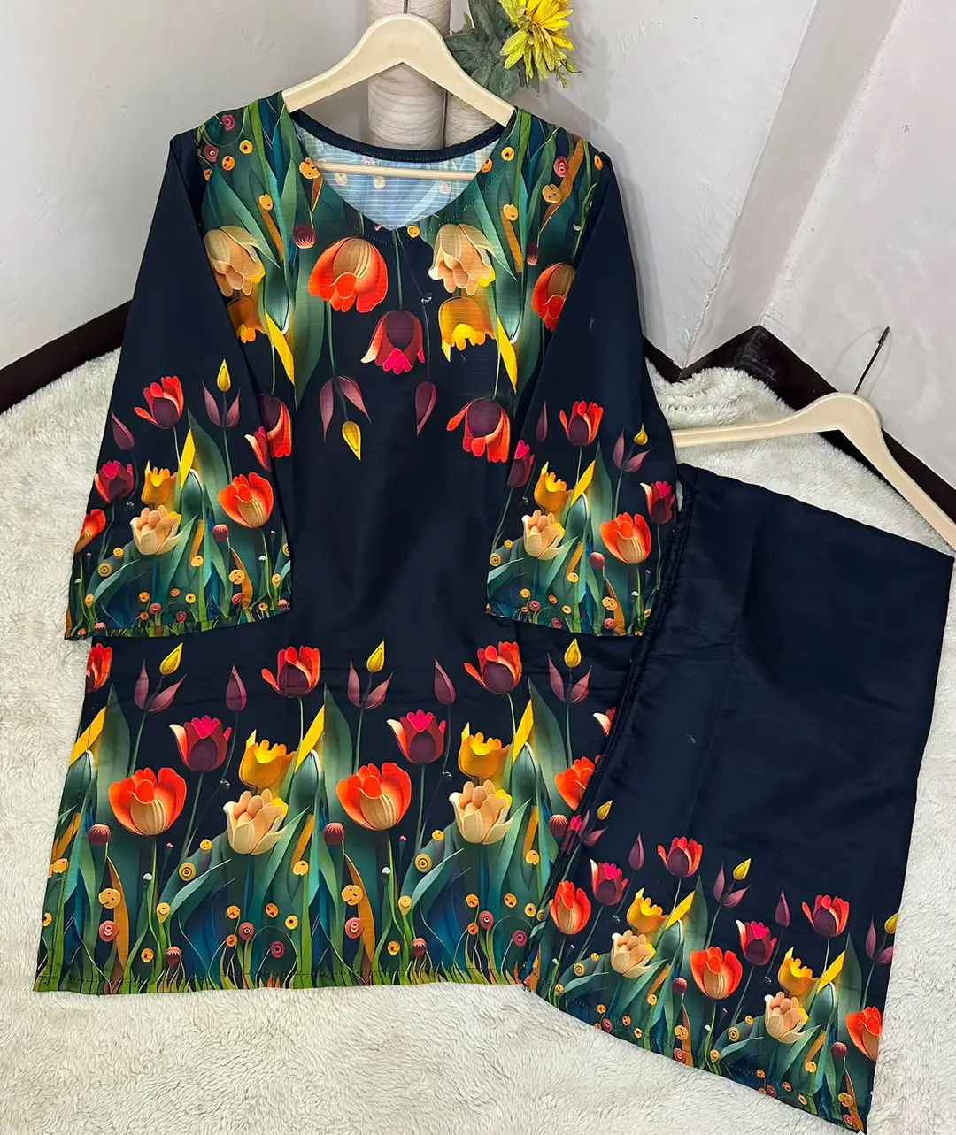 2 Pcs Women's Stitched Lawn Printed Shirt And Trouser