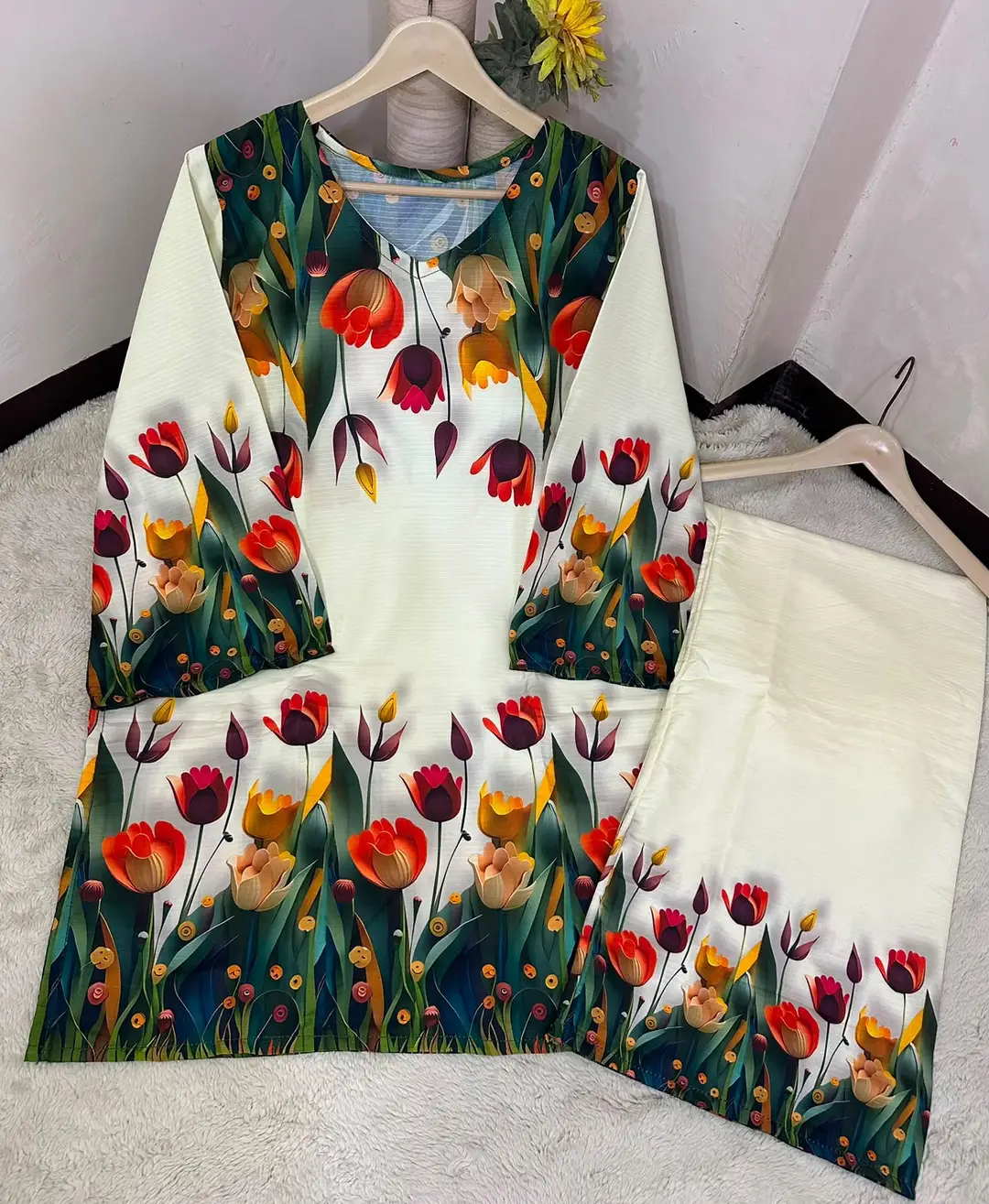 2 Pcs Women's Stitched Lawn Printed Shirt And Trouser