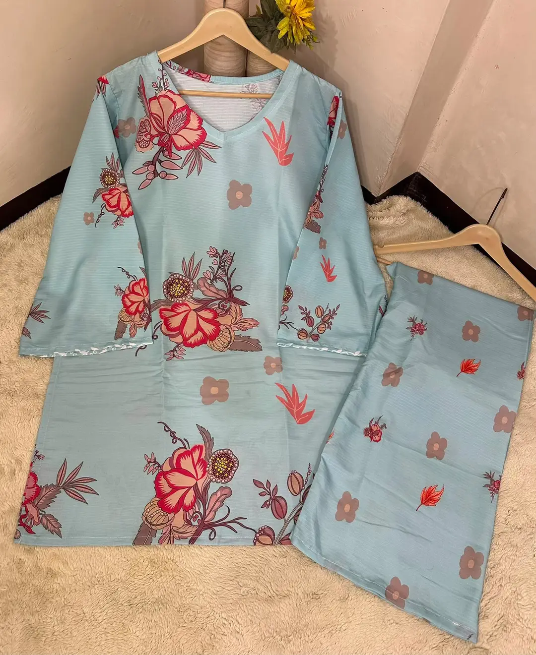 2 Pcs Women's Stitched Lawn Printed Shirt And Trouser