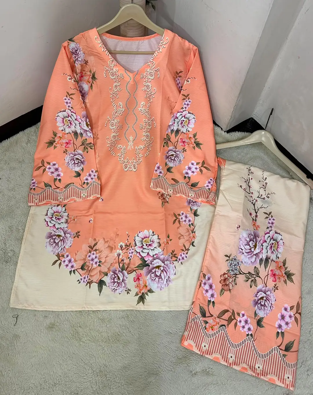 2 Pcs Women's Stitched Lawn Printed Shirt And Trouser
