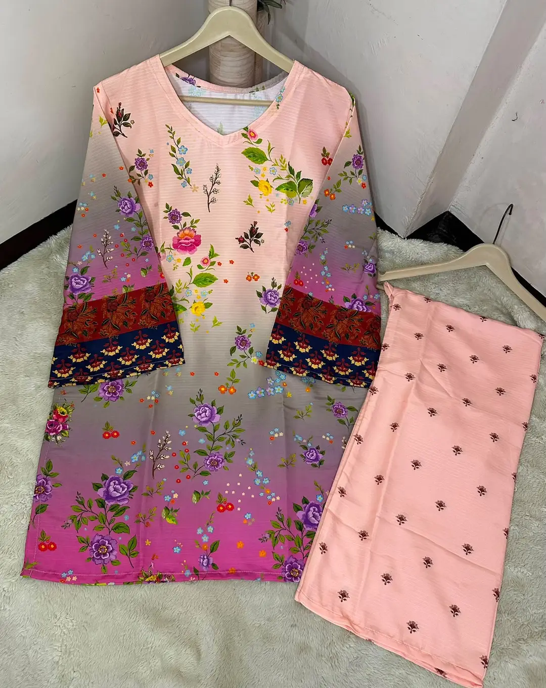 2 Pcs Women's Stitched Lawn Printed Shirt And Trouser