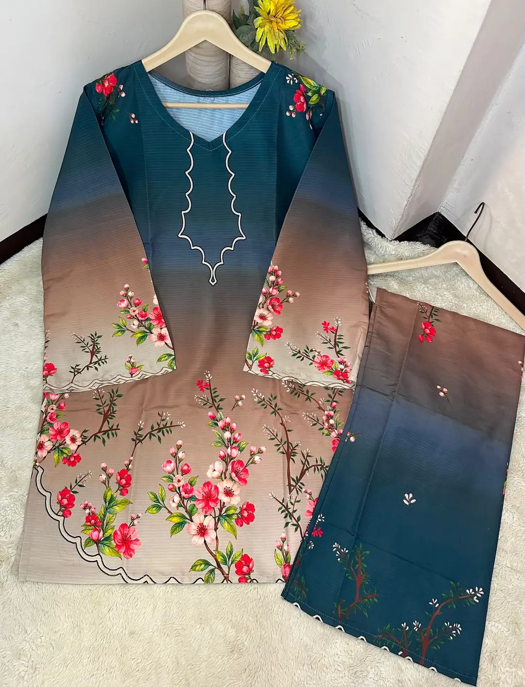 2 Pcs Women's Stitched Lawn Printed Shirt And Trouser