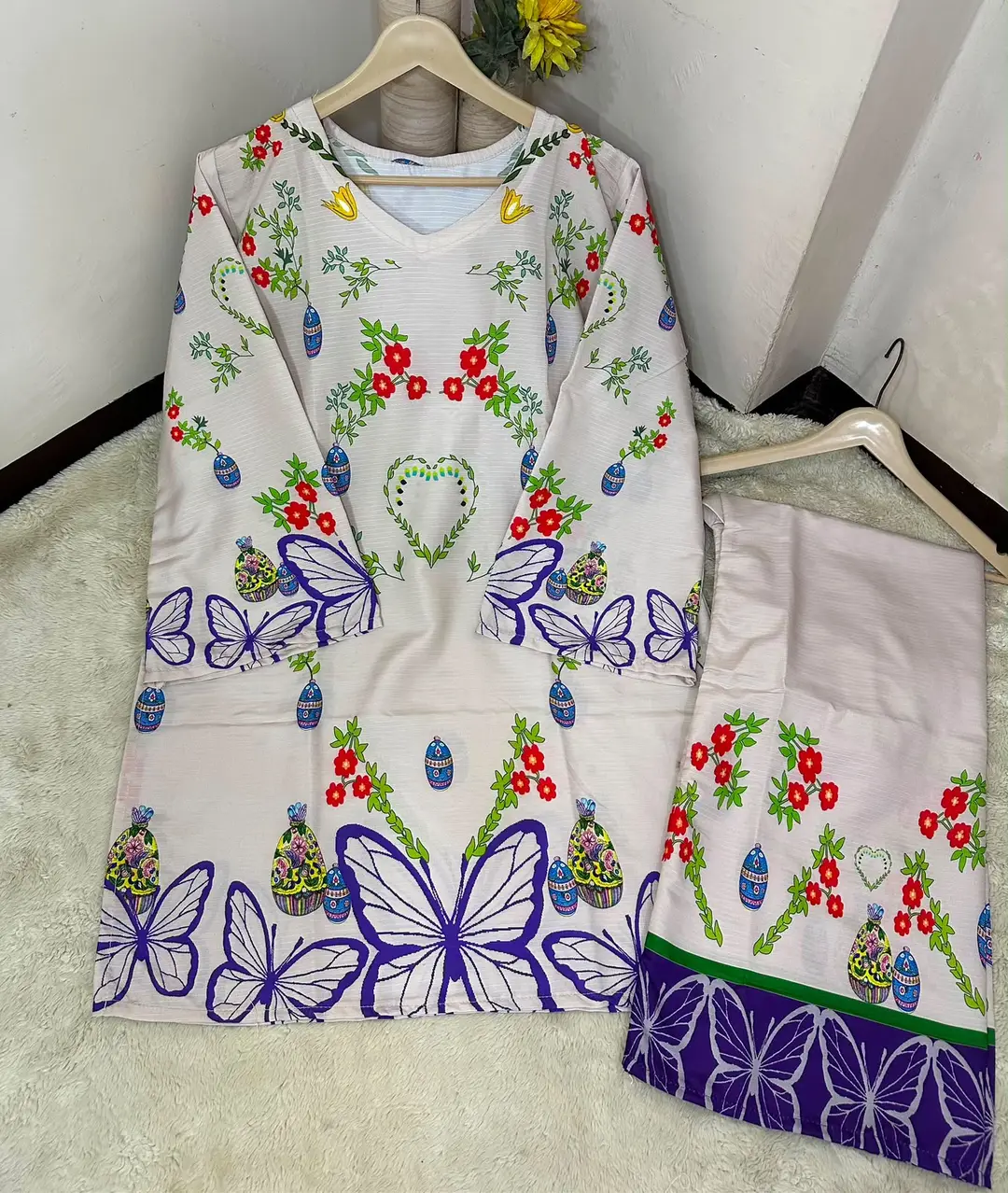 2 Pcs Women's Stitched Lawn Printed Shirt And Trouser