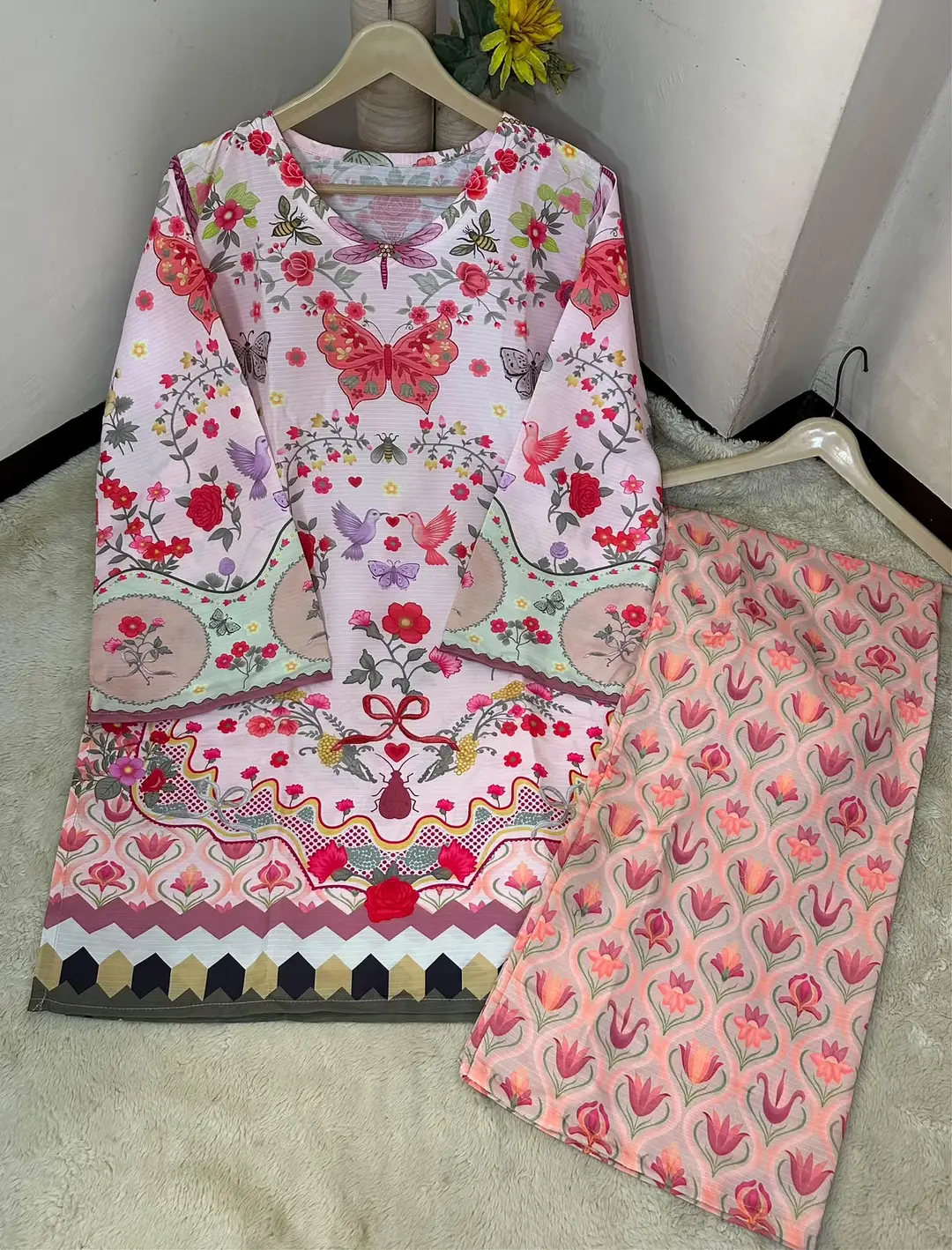 2 Pcs Women's Stitched Lawn Printed Shirt And Trouser