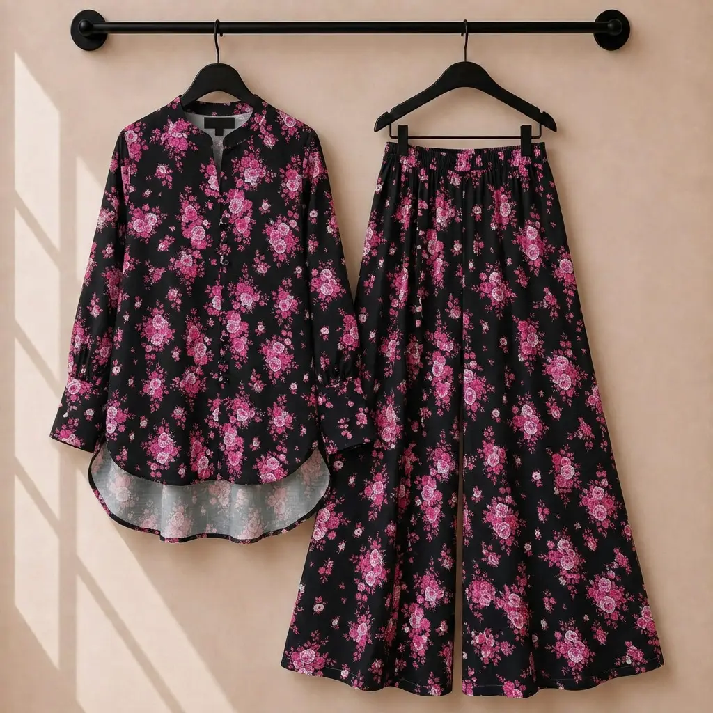 2 Pcs Women's Stitched Swiss Lawn Digital Print Co-Ord Set