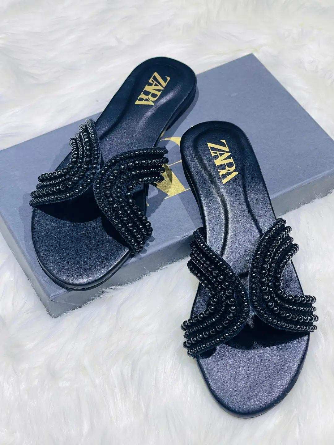 ZARA Pearl Embroidered Flats for Women – Premium Stylish Casual Slip-On Shoes with Brand Box | Sizes 36-42