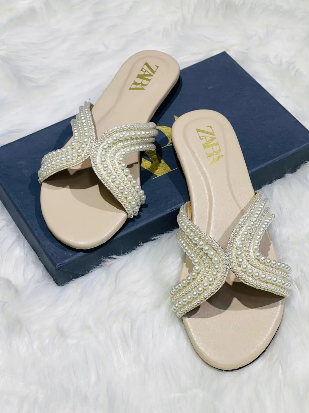ZARA Pearl Embroidered Flats for Women – Premium Stylish Casual Slip-On Shoes with Brand Box | Sizes 36-42
