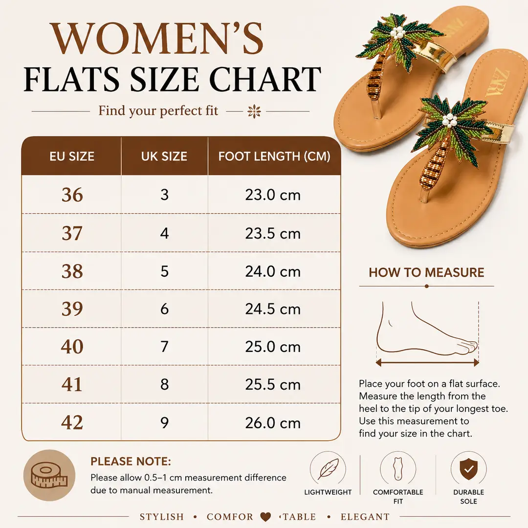 ZARA Embellished Flats for Women – Beaded Palm Leaf Toe Ring Sandals | Stylish Slip-On Casual Summer Flats | Ladies Fashion Sandals with Brand Box