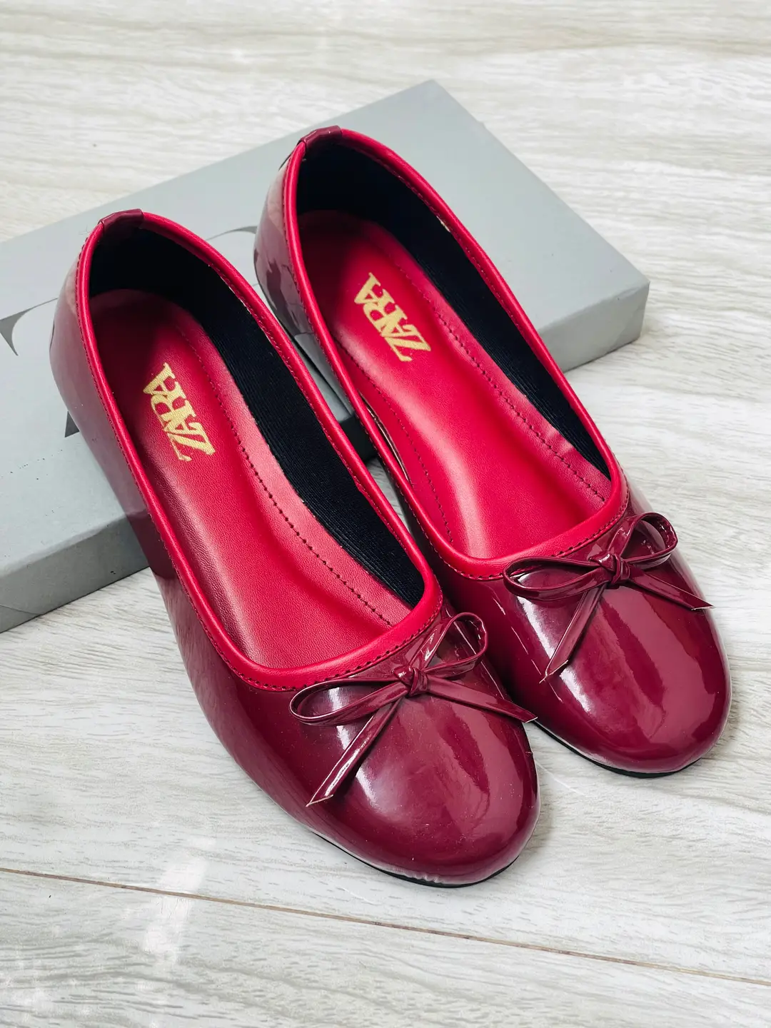 ZARA Flats Pumps for Women – Patent Leather Bow Ballet Flats | Round Toe Slip-On Casual, Office & Party Shoes | Sizes 36-42 | With Brand Box