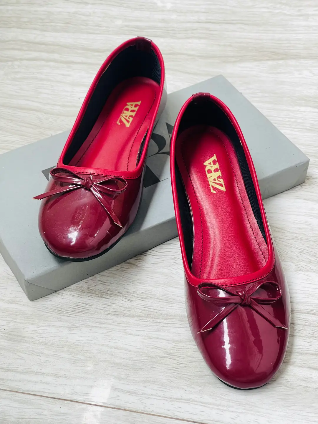 ZARA Flats Pumps for Women – Patent Leather Bow Ballet Flats | Round Toe Slip-On Casual, Office & Party Shoes | Sizes 36-42 | With Brand Box