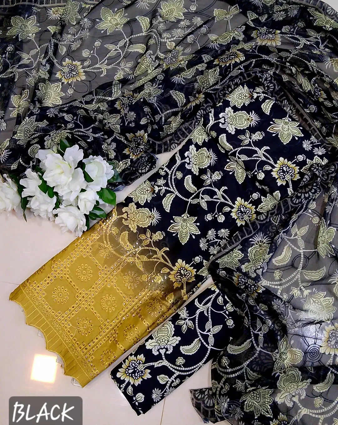 Chicken Kari Swiss Lawn 3 Piece Suit for Women | Digital Printed Lawn Dress with Aari Embroidered Chiffon Dupatta | Unstitched Summer Collection