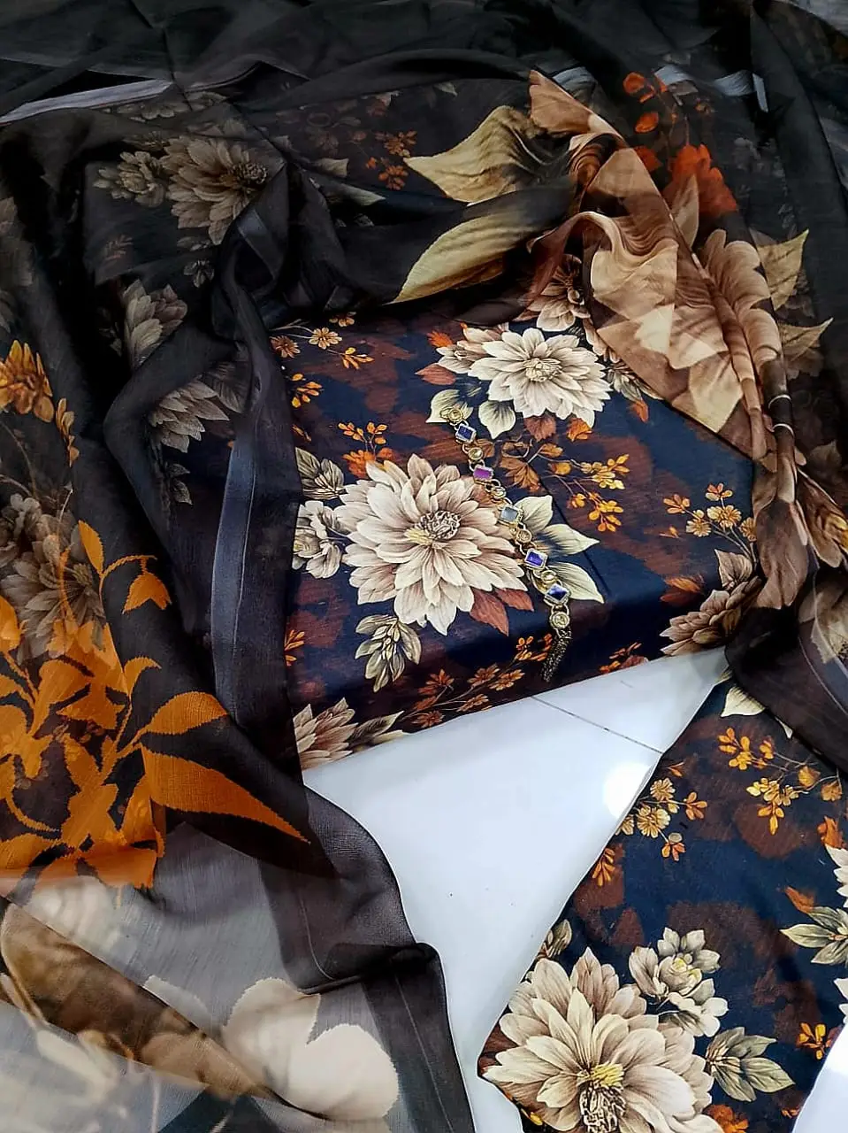 Digital Printed 3 Piece Swiss Lawn Suit for Women – Floral Print Lawn Shirt & Trouser with Original Crinkle Chiffon Dupatta | Summer Casual Dress | Pakistani Lawn Collection