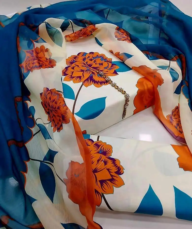 3 Piece Swiss Lawn Suit for Women - Digital Printed Lawn Dress with Crinkle Chiffon Dupatta