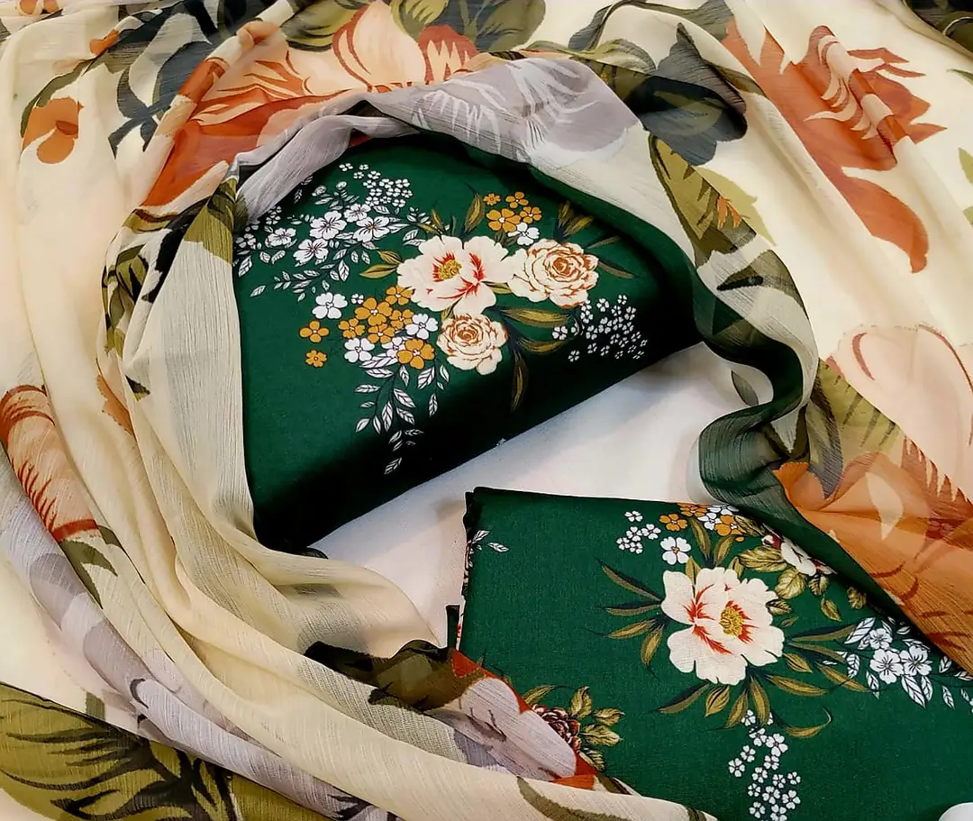 3 Piece Swiss Lawn Suit for Women - Digital Printed Lawn Dress with Crinkle Chiffon Dupatta