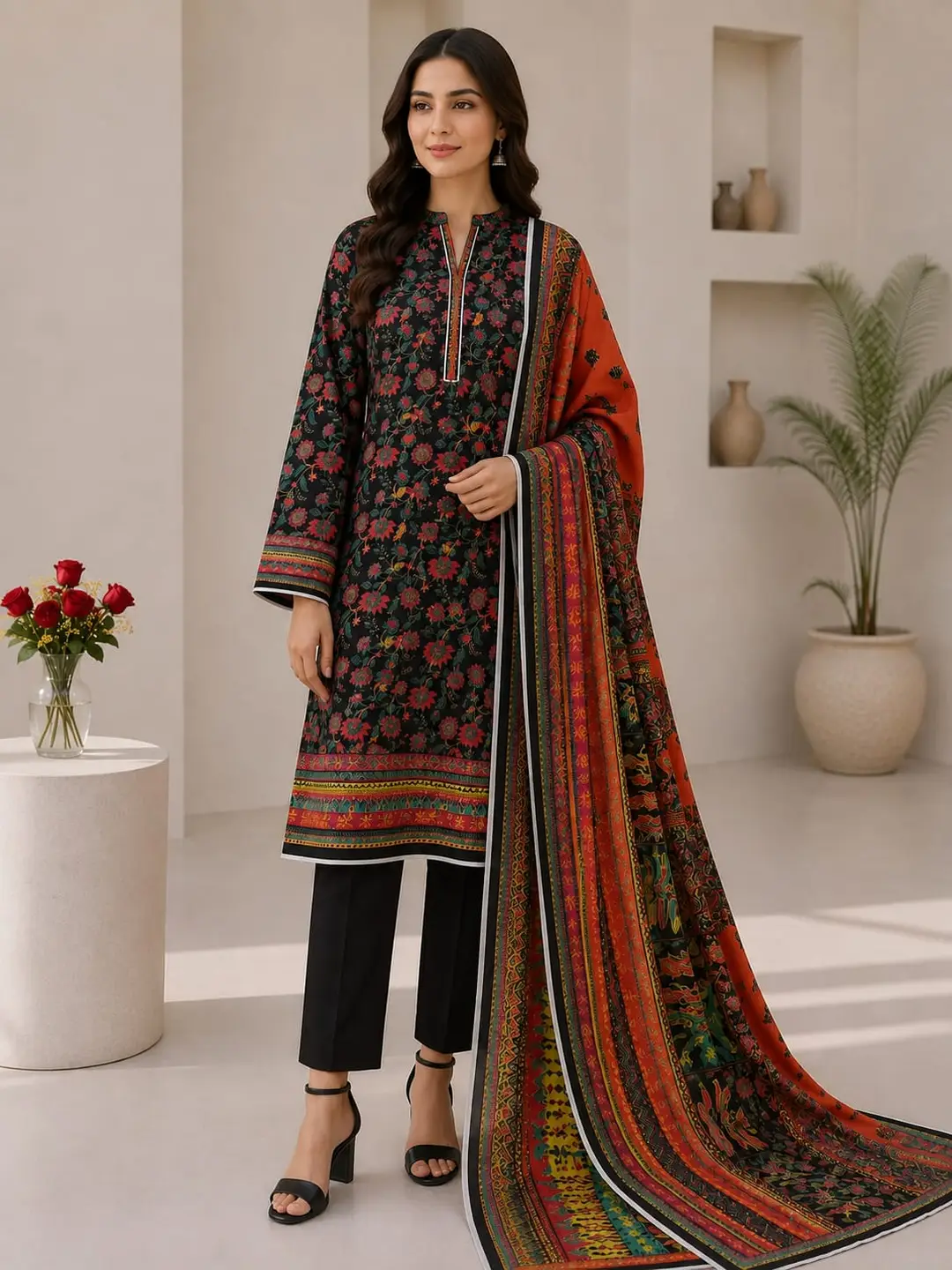 3 Piece Lawn Suit for Women | Unstitched 90/70 Lawn Suit | Lawn Shirt Trouser Dupatta | Ladies Summer Dress