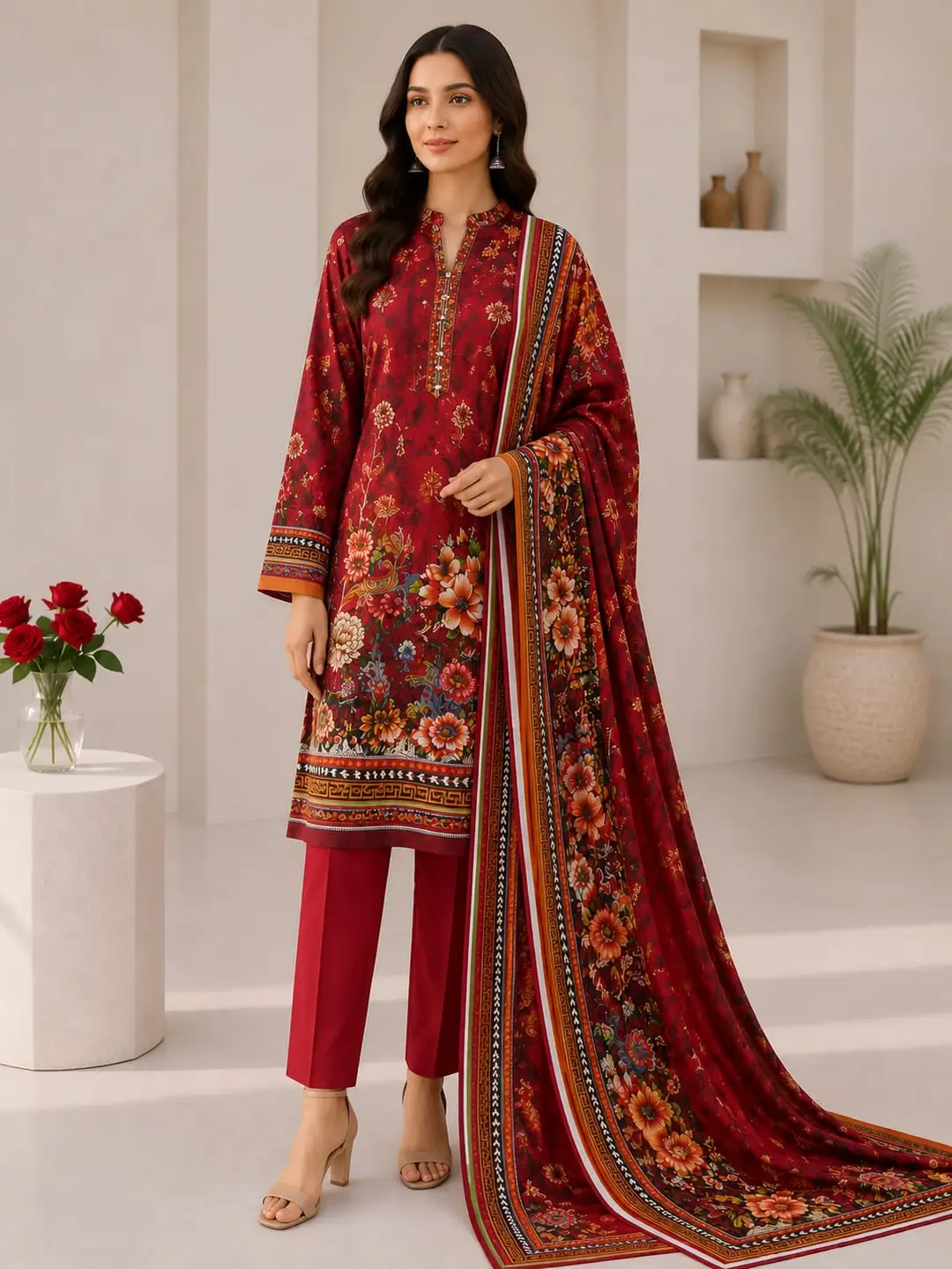 Premium 3 Piece 90/70 Lawn Suit Unstitched | Lawn Shirt Trouser & Dupatta | Summer Collection