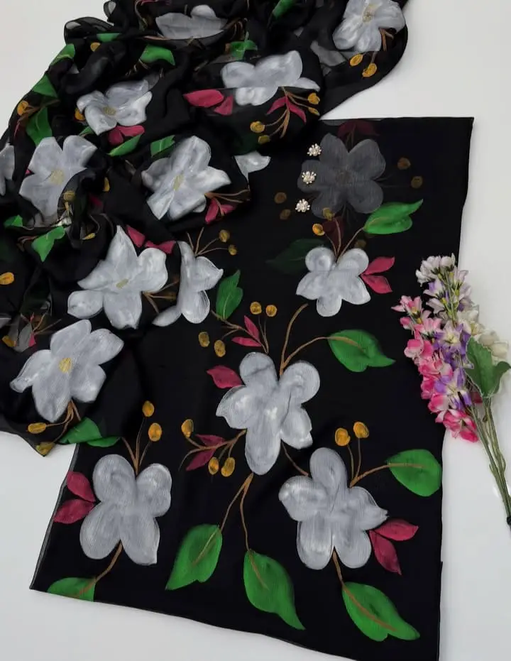 Unstitched 3 Piece Silk Suit for Women Digital Printed | Multishade Long Airline Shirt Trouser Dupatta | Ladies Silk Dress
