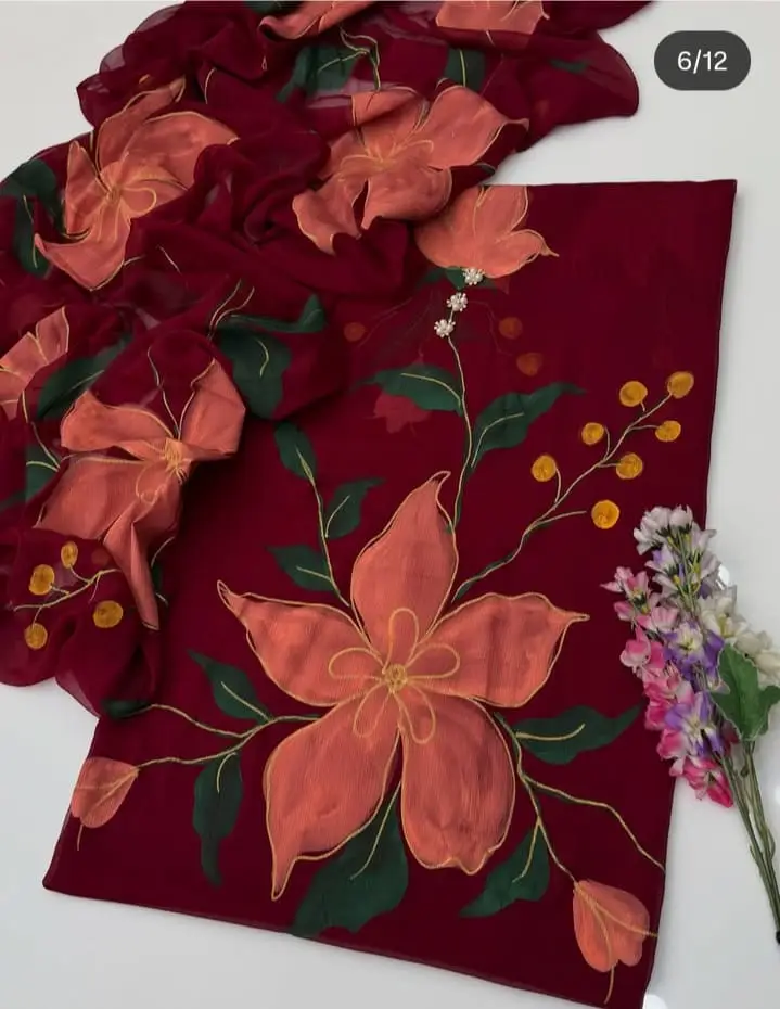 Unstitched 3 Pcs Silky Suit for Women | Digital Printed Silk Airline Long Shirt Trouser & Dupatta | Multishaded Printed Dress