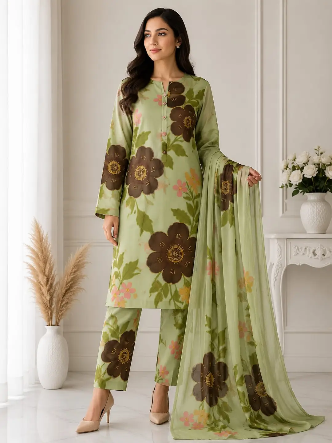 3 Pcs Women's Unstitched Digital Print Suit