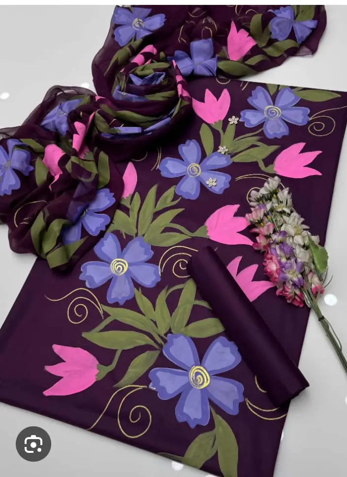 Unstitched 3 Piece Silk Suit for Women Digital Printed | Multishade Long Airline Shirt Trouser Dupatta | Ladies Silk Dress