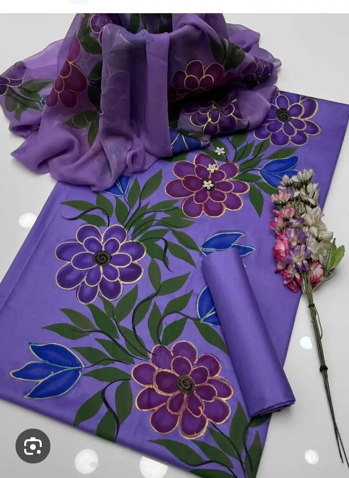 Unstitched 3 Piece Silk Suit for Women Digital Printed | Multishade Long Airline Shirt Trouser Dupatta | Ladies Silk Dress
