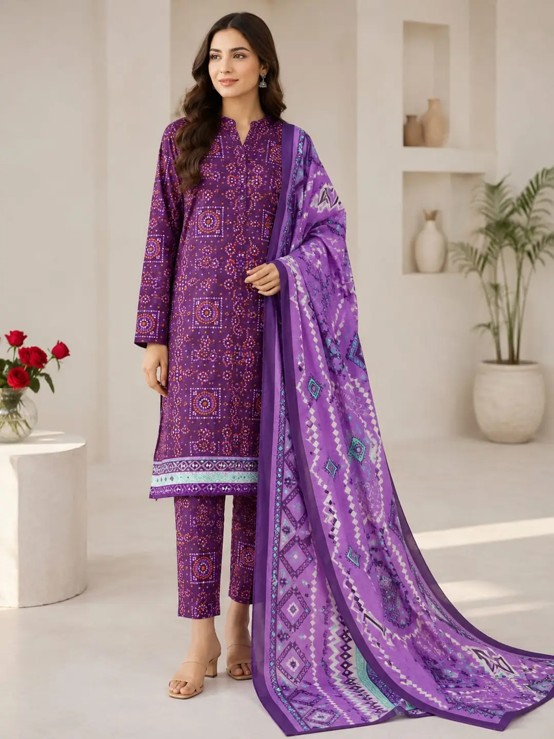 3 Pcs Women's Unstitched Digital Print Suit