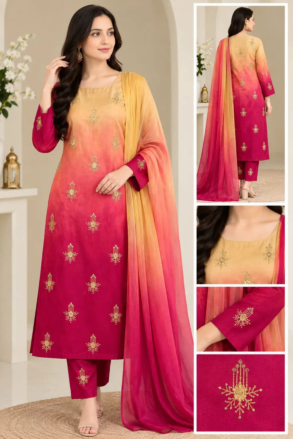 3 Pcs Women's Unstitched Embroidered Suit