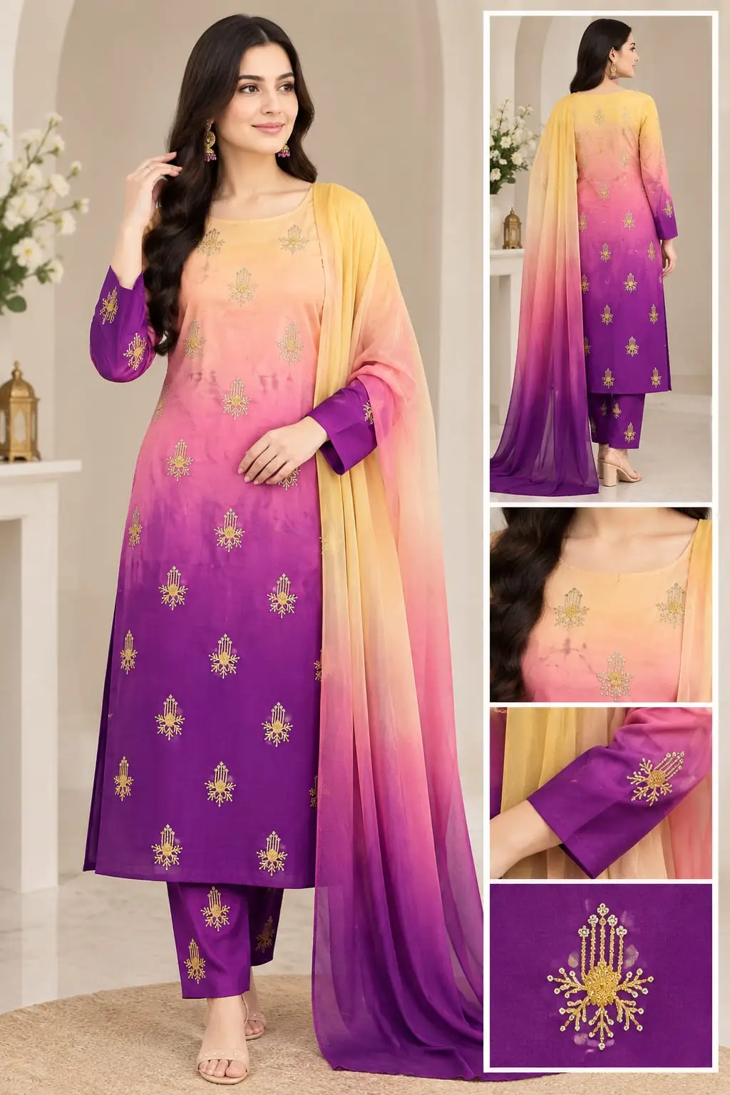 3 Pcs Women's Unstitched Embroidered Suit
