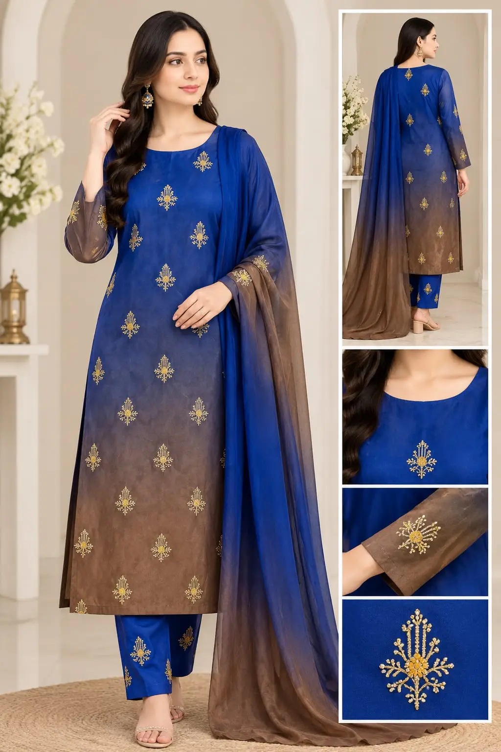 3 Pcs Women's Unstitched Embroidered Suit