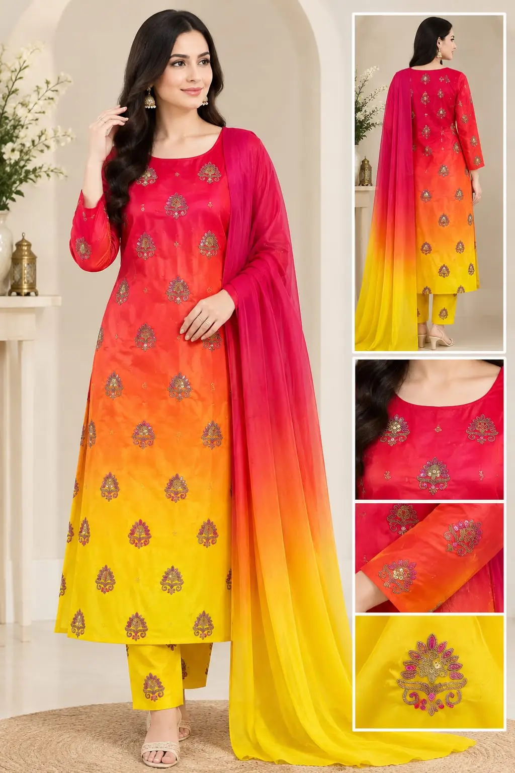 3 Pcs Women's Unstitched Embroidered Suit