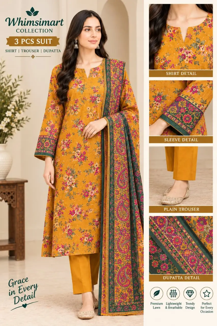 Mausammry Linen 2026 3 Piece Suit | Printed Linen Shirt, Printed Linen Dupatta & Dyed Linen Trouser | Original