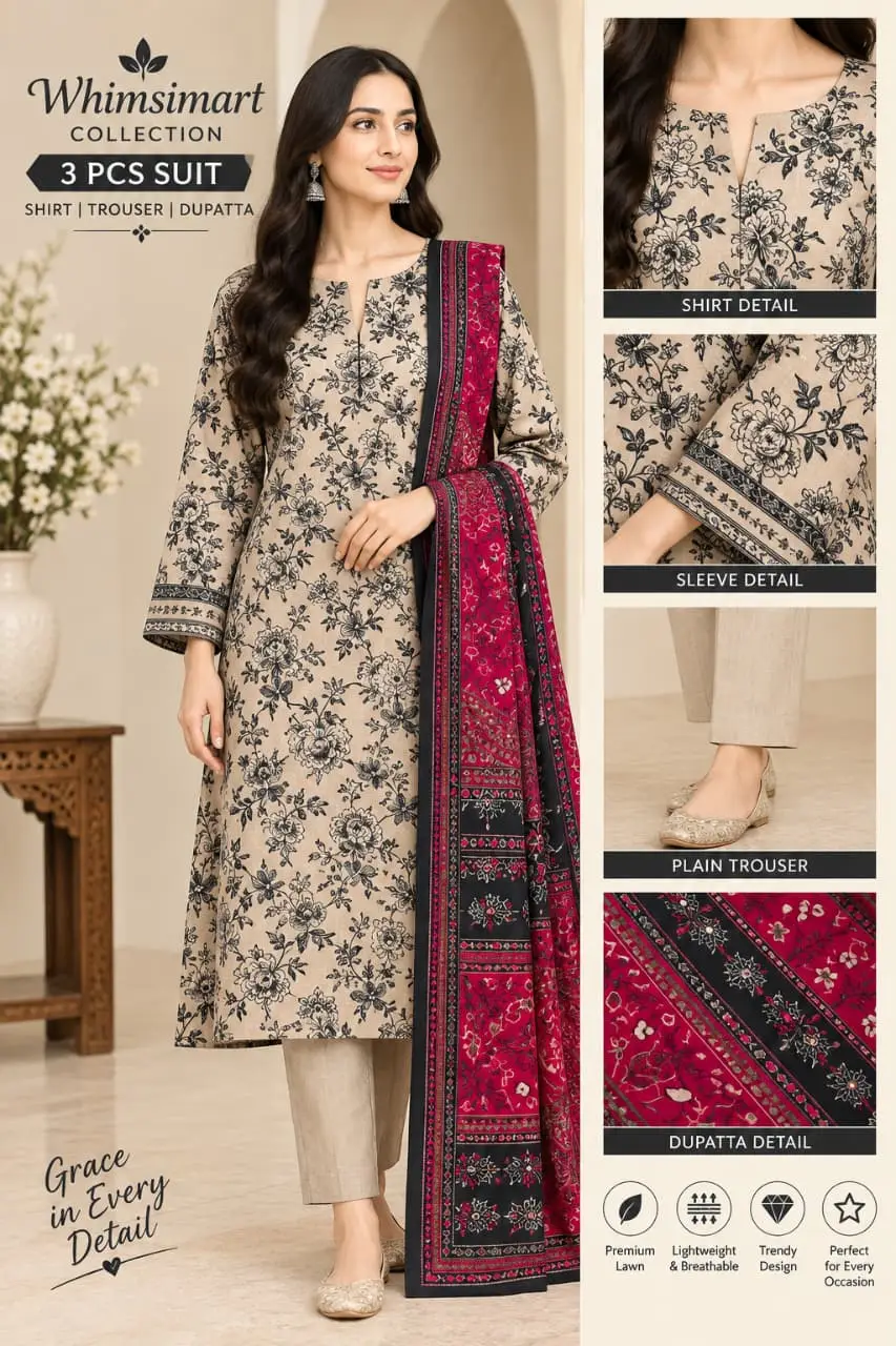 Mausammry Linen 2026 Collection 3PC | Printed Linen Shirt with Linen Dupatta & Dyed Trouser | Guaranteed Fabric