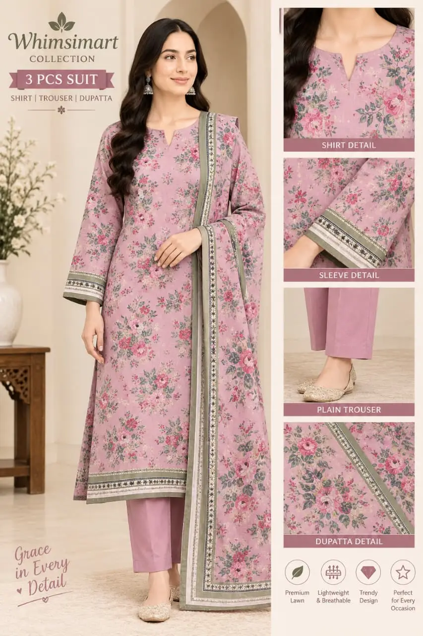 Mausammry Linen 3 Piece Suit 2026 | Printed Linen Shirt & Dupatta with Dyed Linen Trouser | Original Fabric
