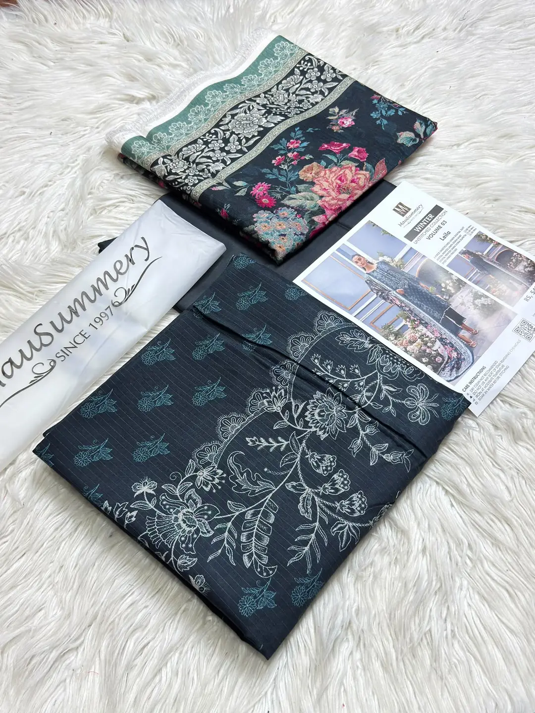 Mausammry 3 Piece Linen Suit 2026 | Original Printed Linen Shirt, Linen Dupatta & Dyed Trouser