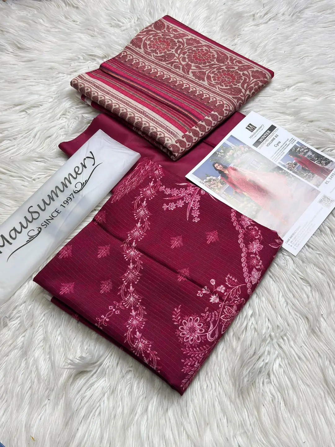 Mausammry Linen 2026 Original Collection | 3PC Printed Linen Suit with Dyed Linen Trouser | Guaranteed Stuff