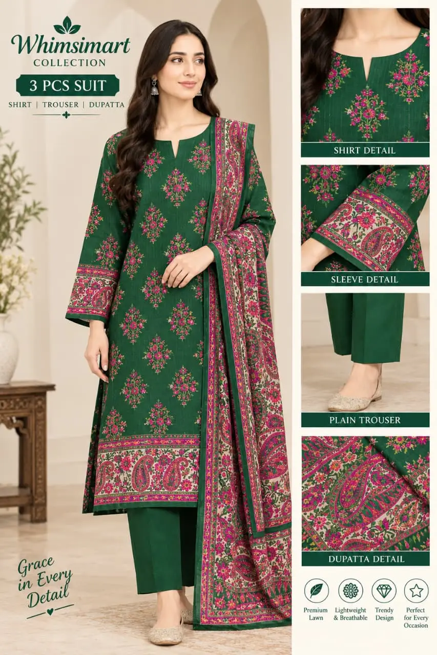 Mausammry Linen 2026 3 Piece Suit | Printed Linen Shirt, Printed Linen Dupatta & Dyed Linen Trouser | Original