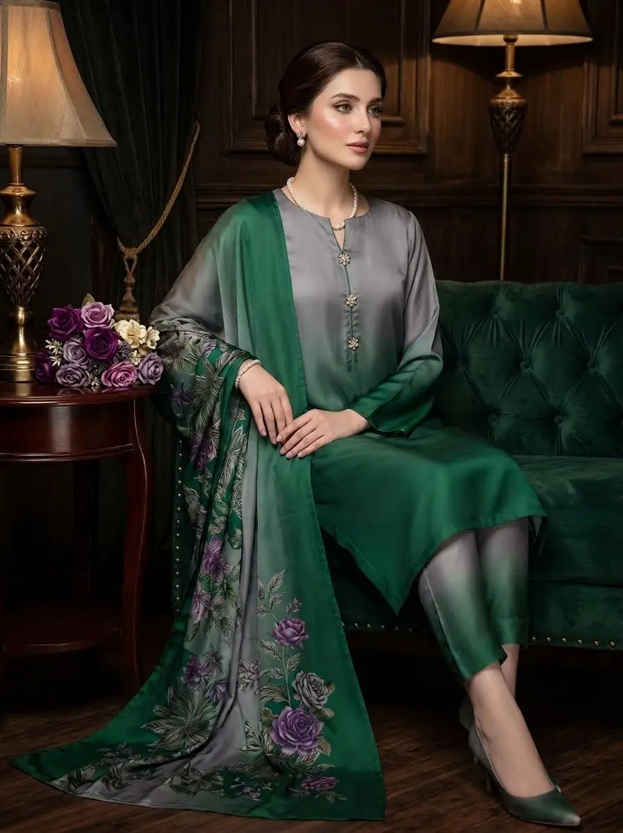 3 Pcs Women's Unstitched Digital Print Suit